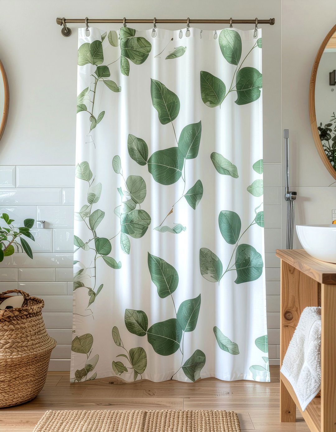Eucalyptus print shower curtain - 30 bathroom curtain ideas