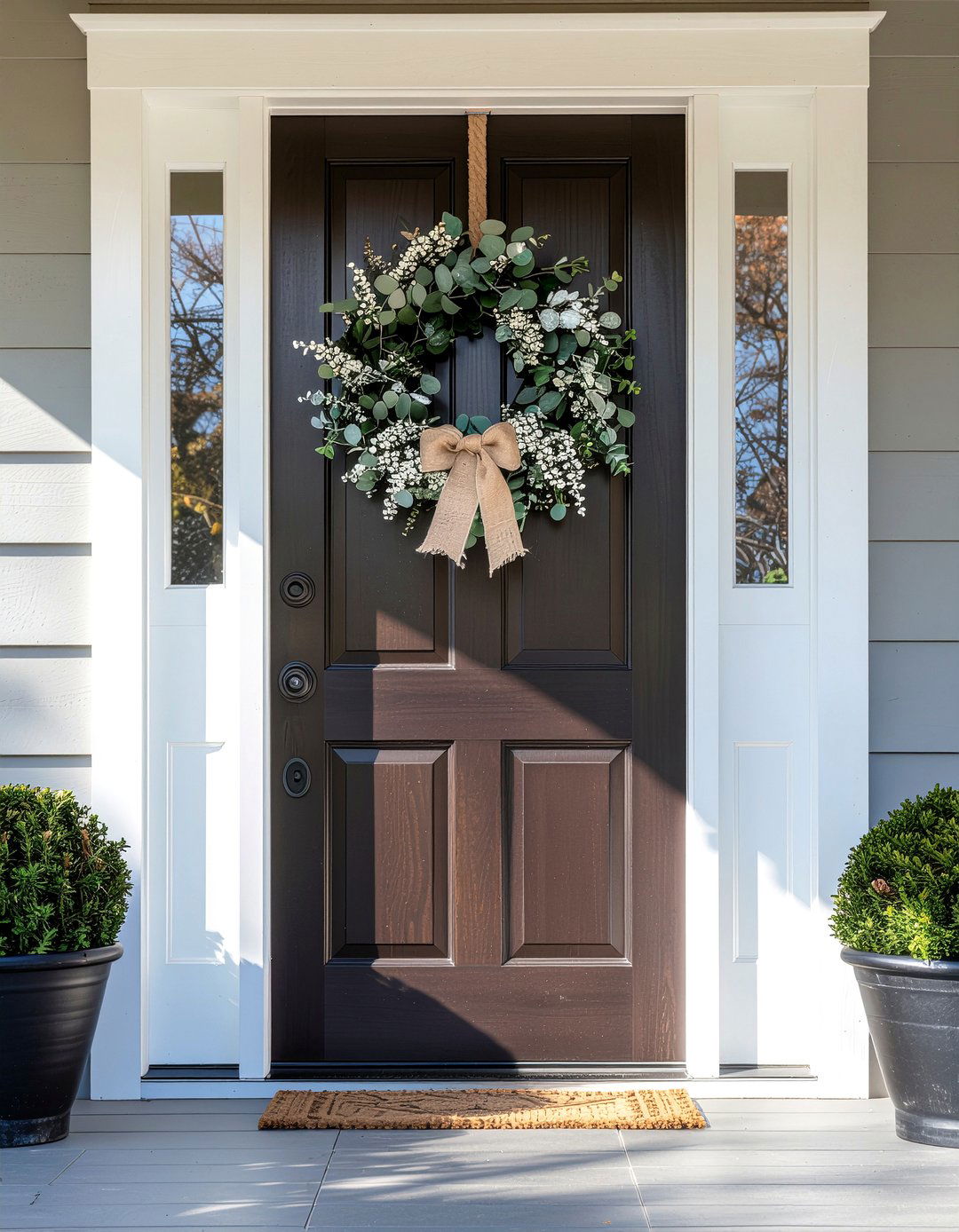 Eucalyptus wreath front door - 30 eucalyptus decor ideas