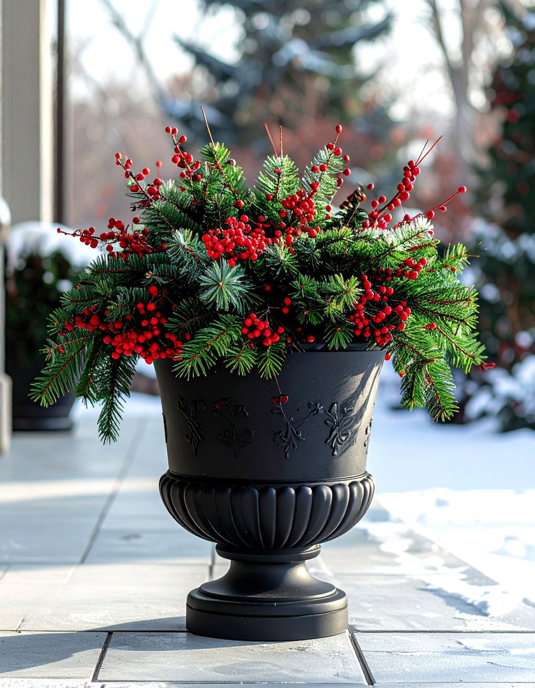 Evergreen Branch Porch Pot - 30 branch decor ideas