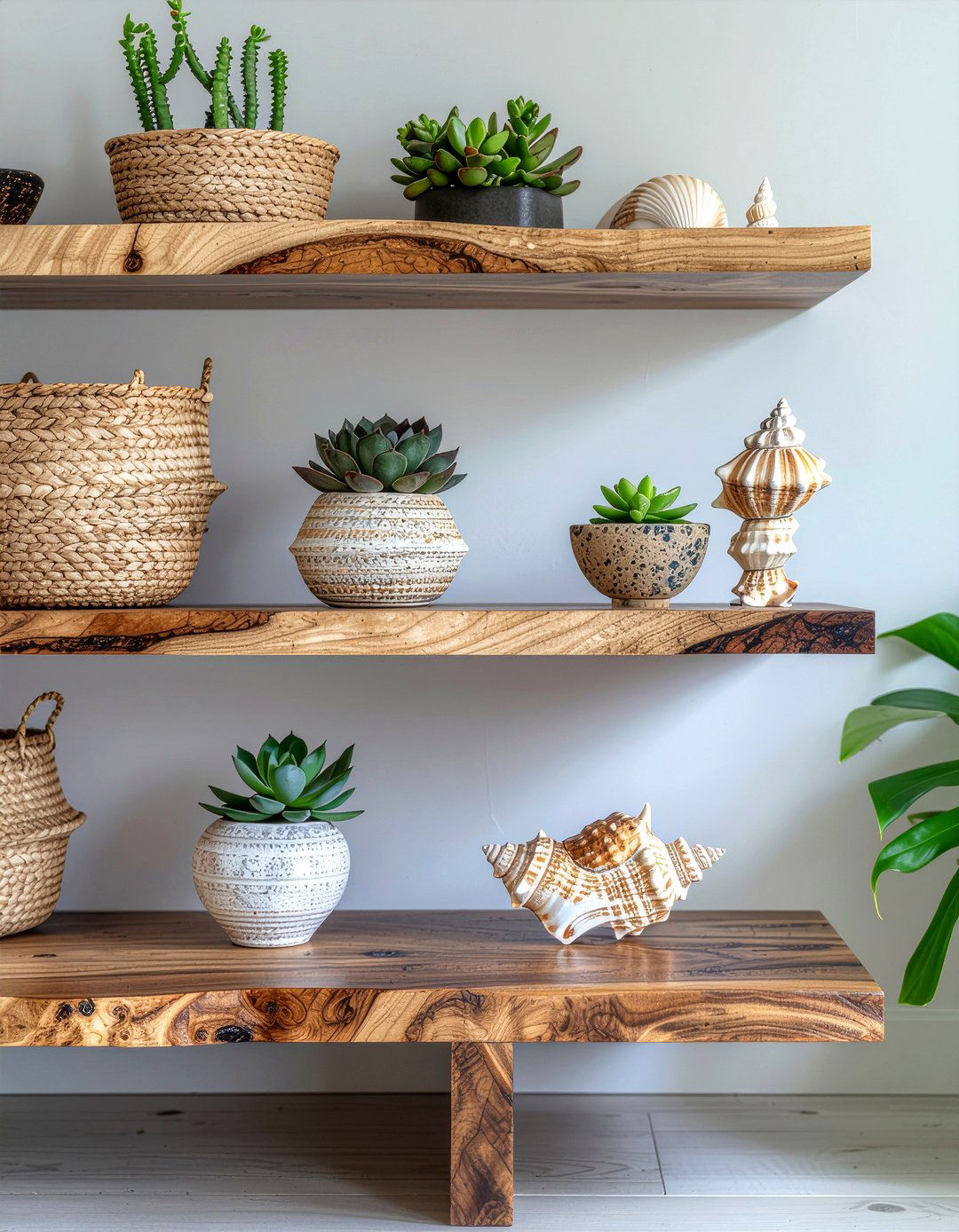 Exotic Wood Shelving - 30 tropical living room ideas
