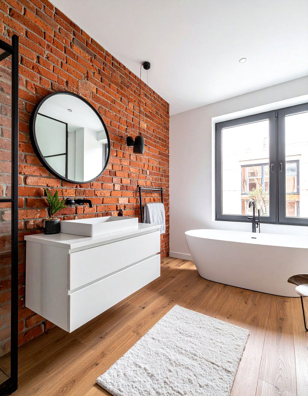 Exposed Brick Bathroom Wall - 30 earthy bathroom ideas