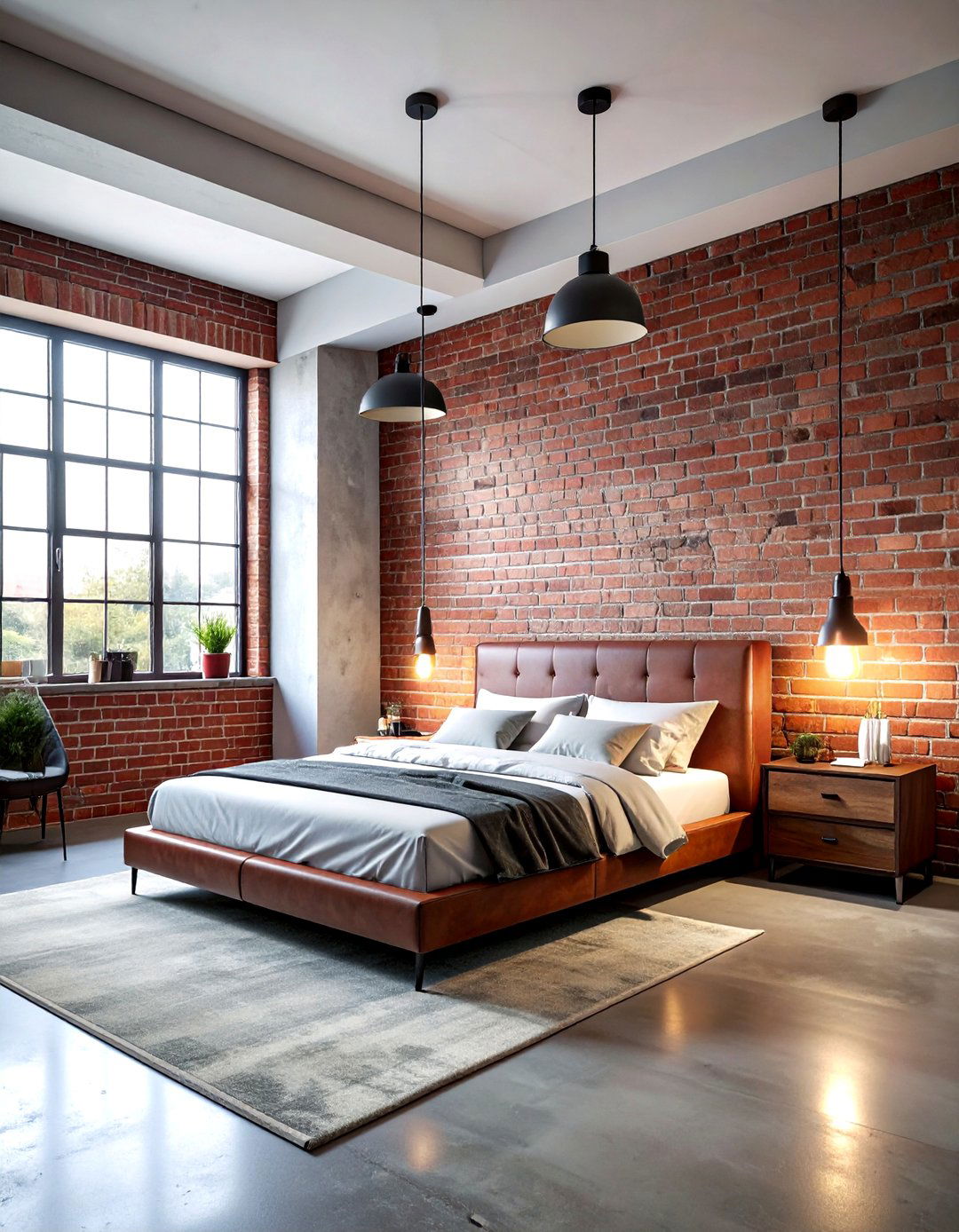 Exposed Brick Concrete - 30 polished concrete bedroom ideas