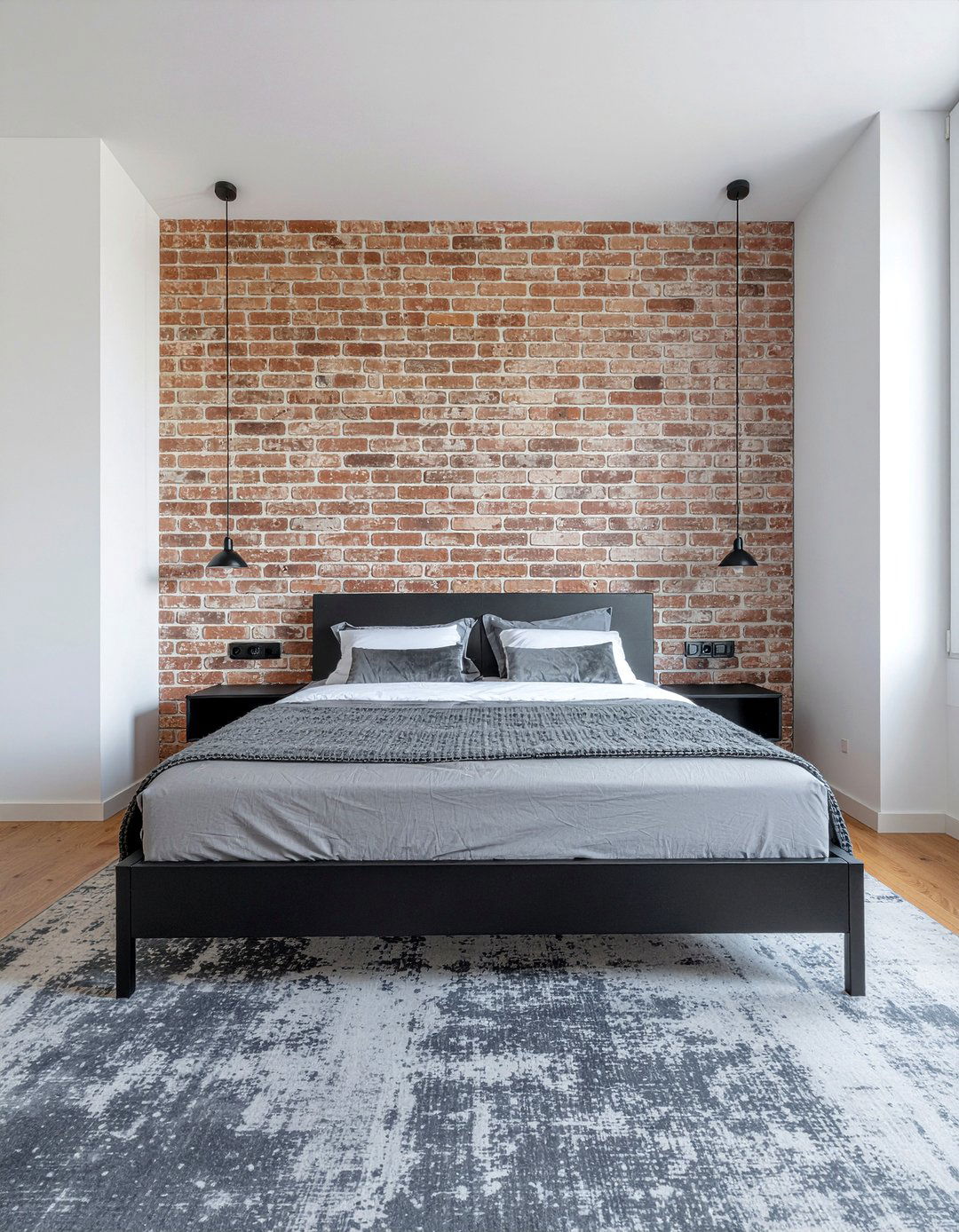 Exposed Brick Headboard - 30 bedroom brick wall ideas