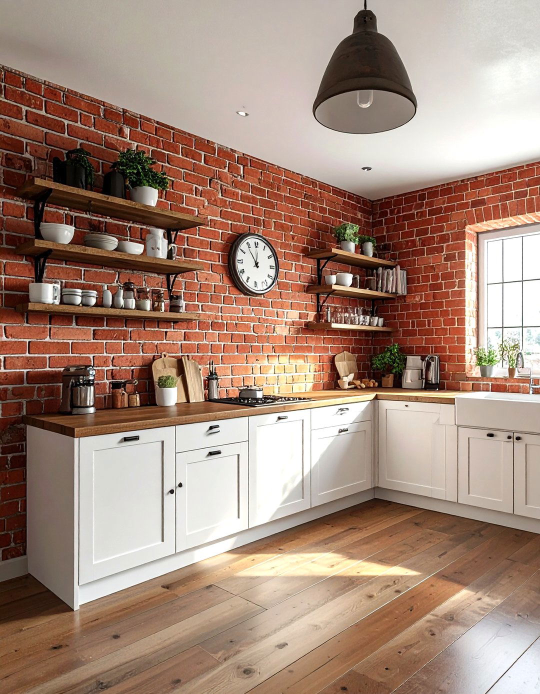 Exposed Brick Kitchen Wall - 30 farmhouse kitchen ideas