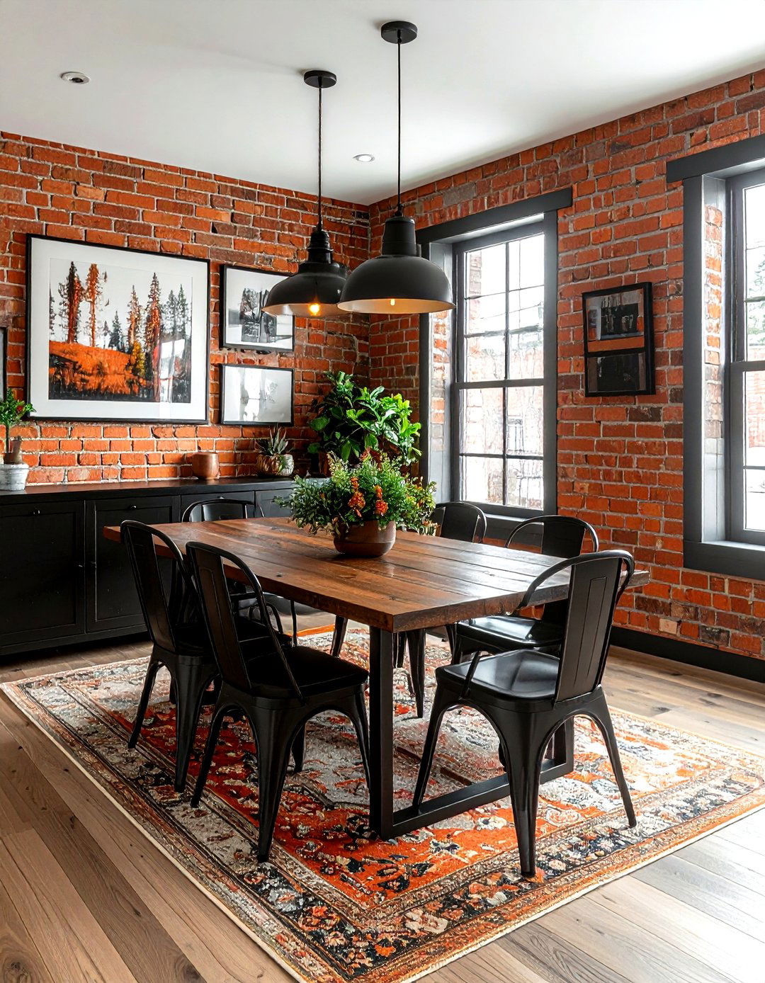 Exposed Brick Wall - 30 lodge dining room ideas
