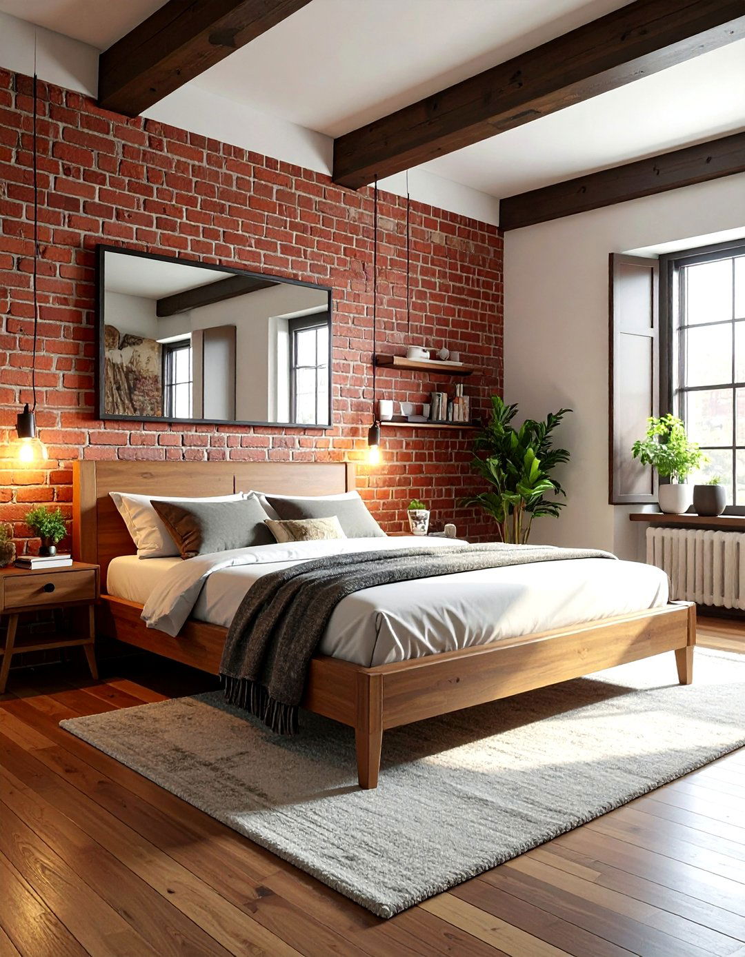 Exposed Brick Wall - 30 mid-century modern bedroom ideas