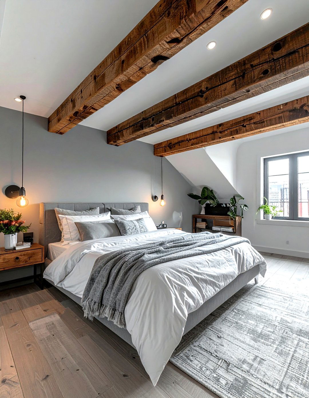 Exposed Ceiling Beam - 30 industrial gray bedroom ideas