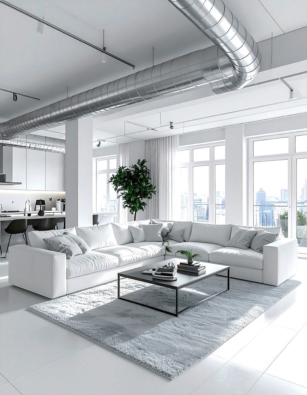 Exposed Ductwork Living Room - 30 industrial white living room ideas