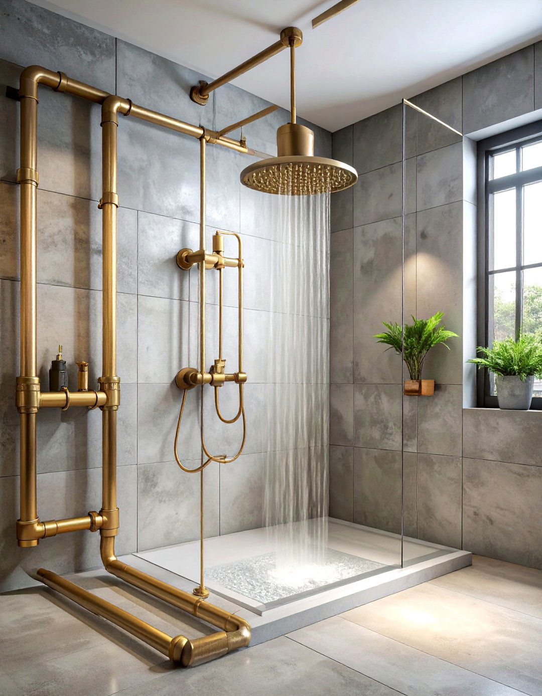 Exposed Pipe Shower System - 30 vintage modern bathroom ideas
