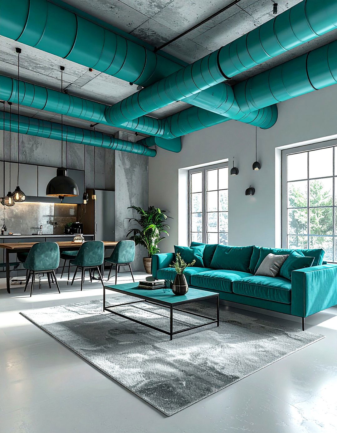 Exposed Pipes Teal Living Room - 30 industrial teal living room ideas