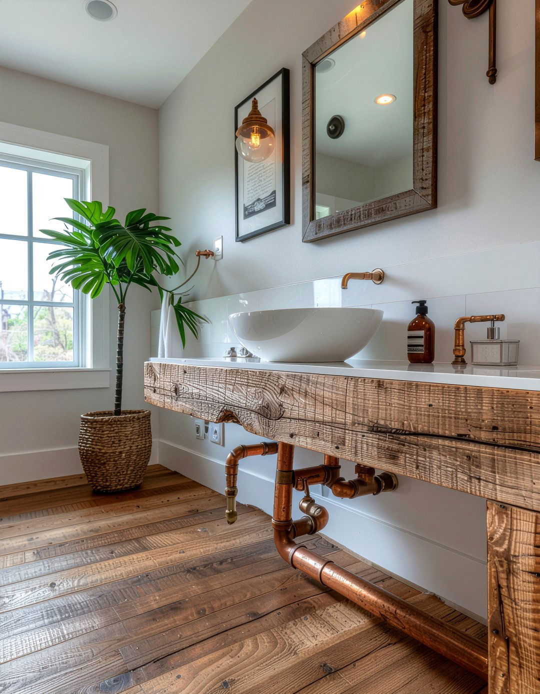 Exposed Plumbing Pipes - 30 rustic modern bathroom ideas