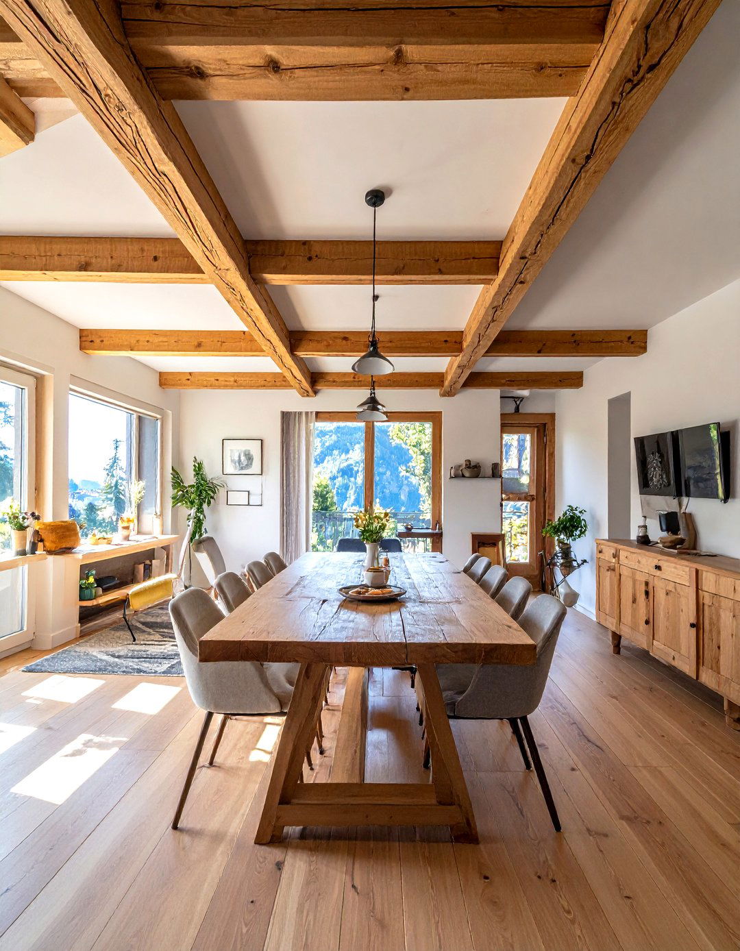 Exposed Wood Beam Ceiling - 30 Swiss dining room ideas