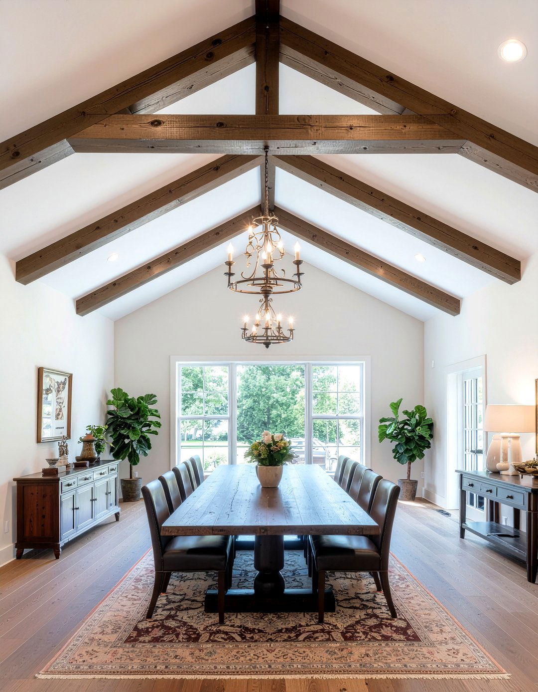 Exposed Wood Beams - 30 farmhouse dining room ideas
