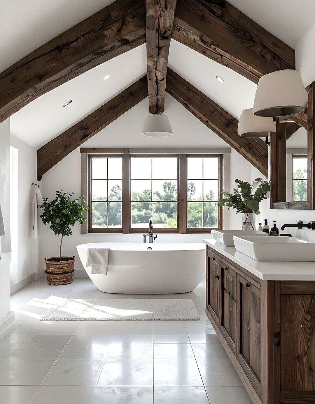 Exposed Wood Ceiling Beams - 30 rustic bathroom ideas