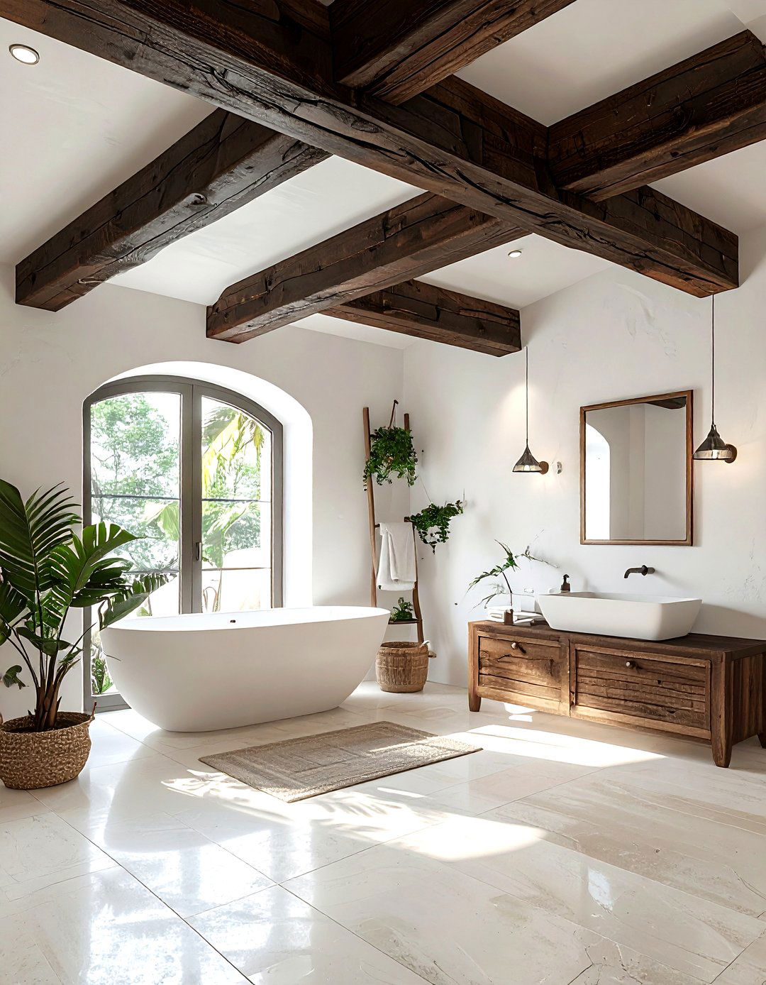 Exposed Wood Ceiling Beams - 30 wood bathroom ideas