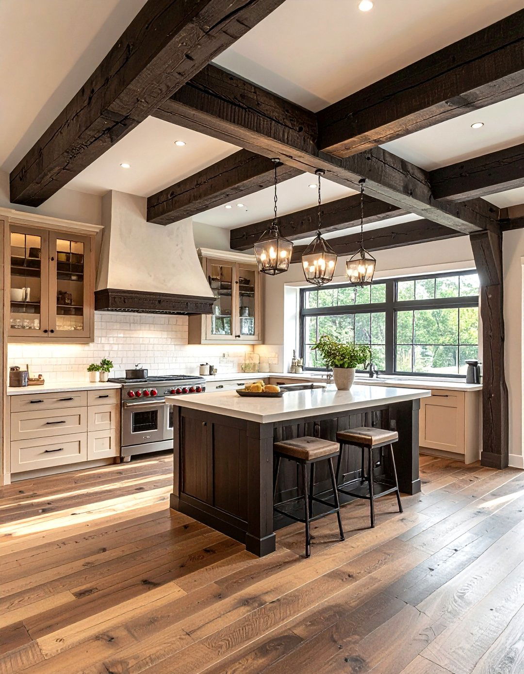 Exposed Wood Ceiling Beams - 30 cabin kitchen ideas