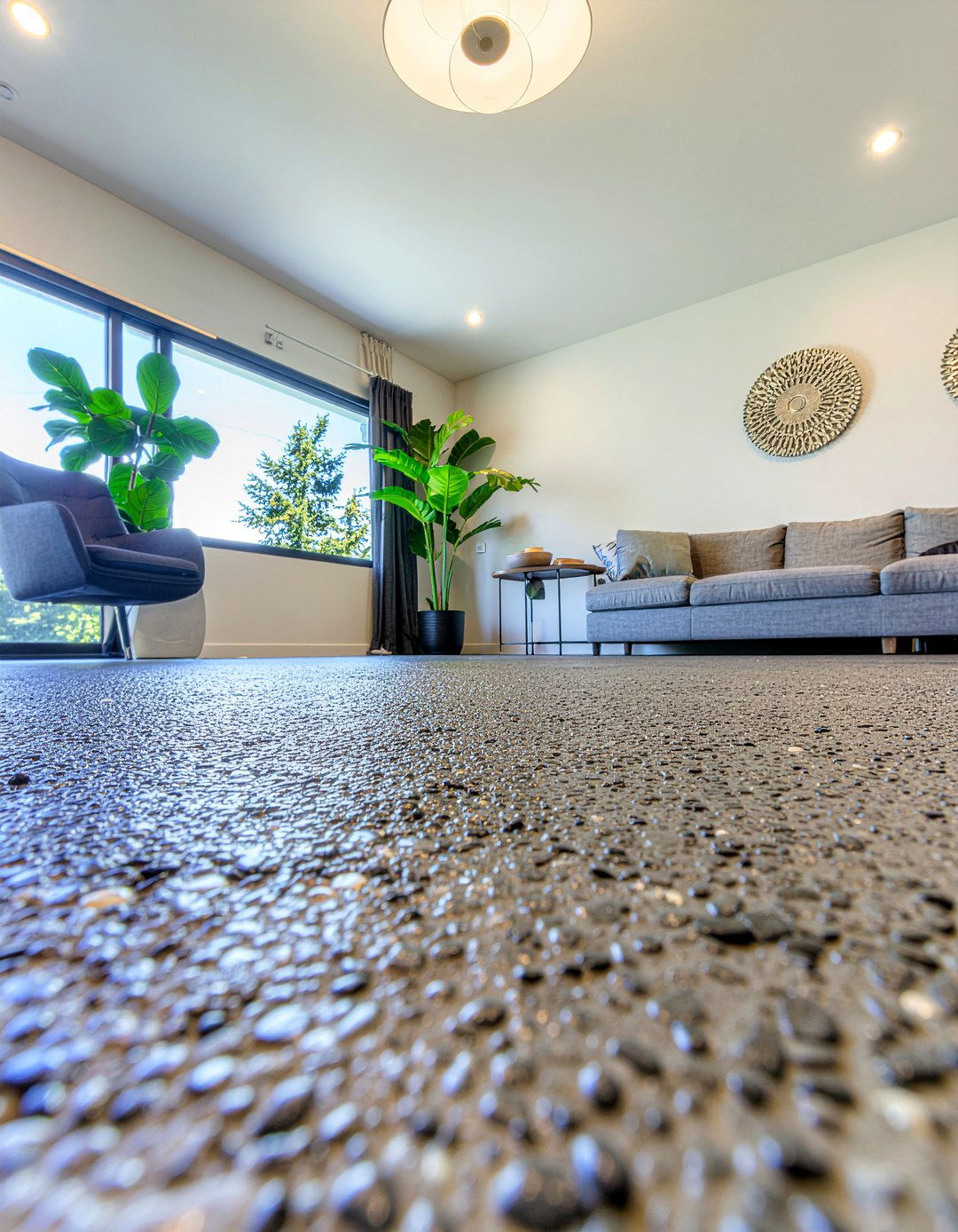 Exposed aggregate concrete floor - 30 polished concrete living room ideas