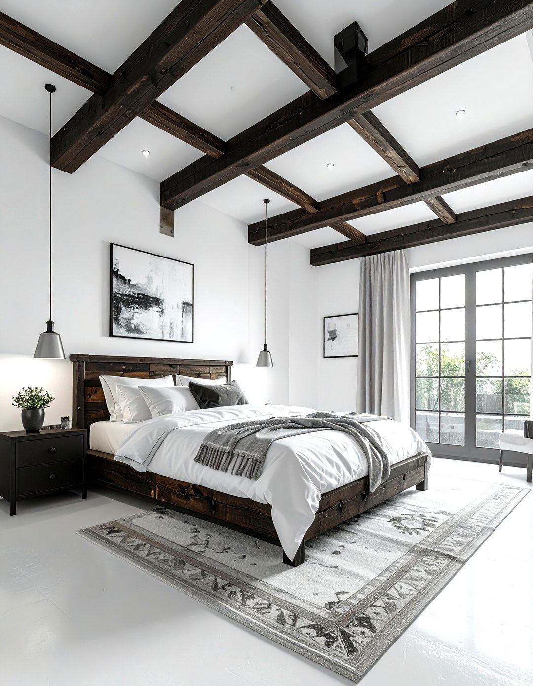 Exposed beam white industrial bedroom - 30 industrial white bedroom ideas