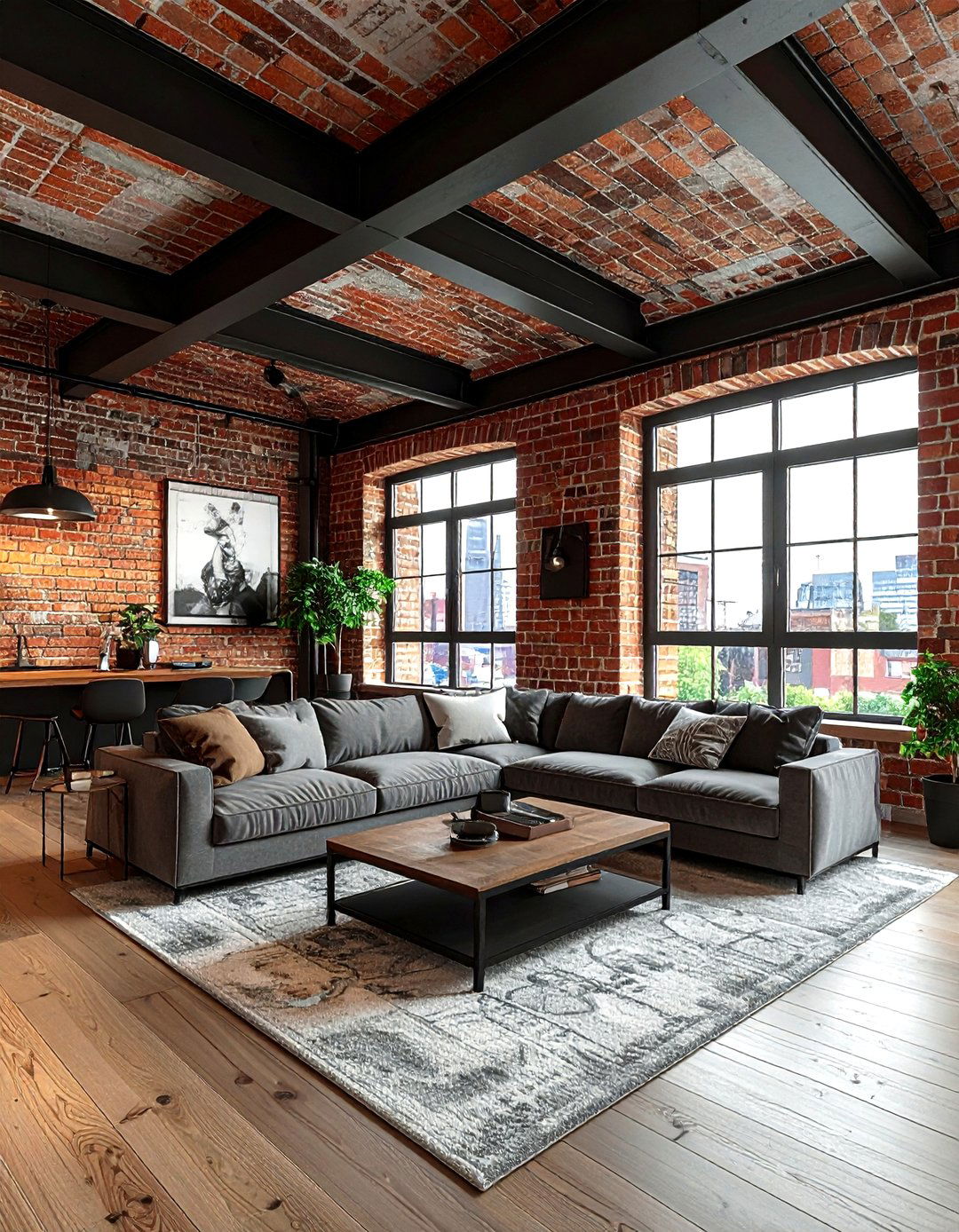 Exposed brick ceiling - 30 living room textured ceiling ideas