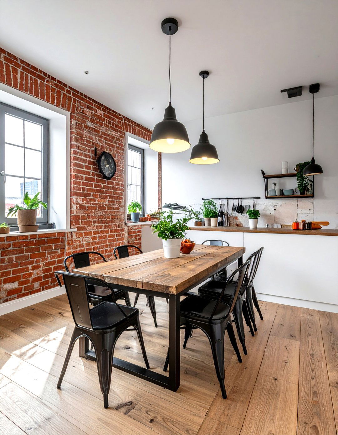 Exposed brick dining room - 30 Fixer Upper dining room ideas