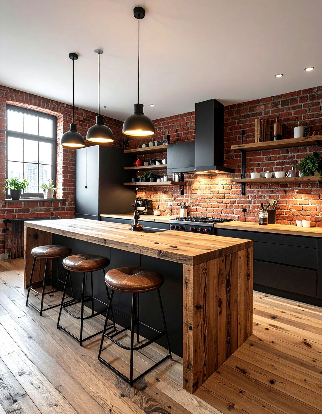 Exposed brick kitchen wall - 30 kitchen texture layering ideas