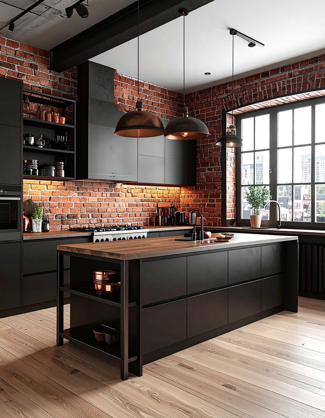 Exposed brick wall kitchen - 30 urban industrial kitchen ideas