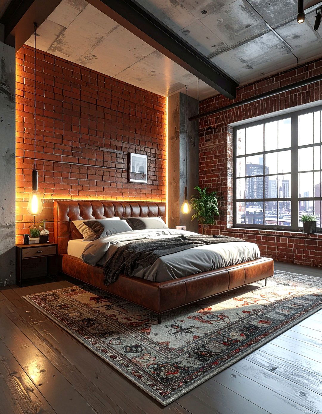 Exposed brick wall wash - 30 bedroom layered lighting ideas