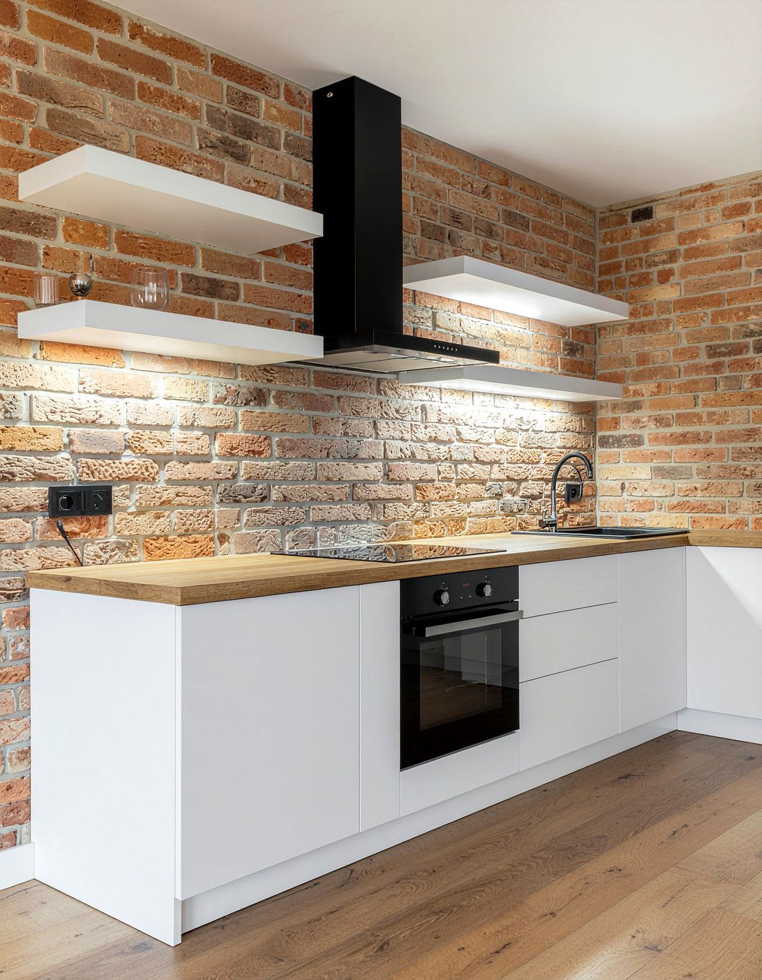 Exposed brick walls - 30 modern farmhouse kitchen ideas