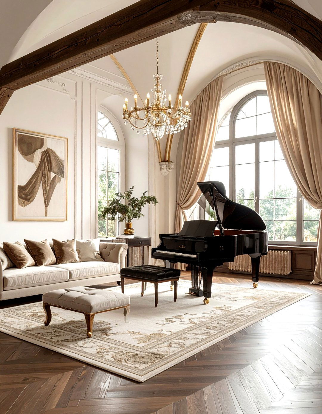 Exposed cathedral beams - 30 living room beam ideas