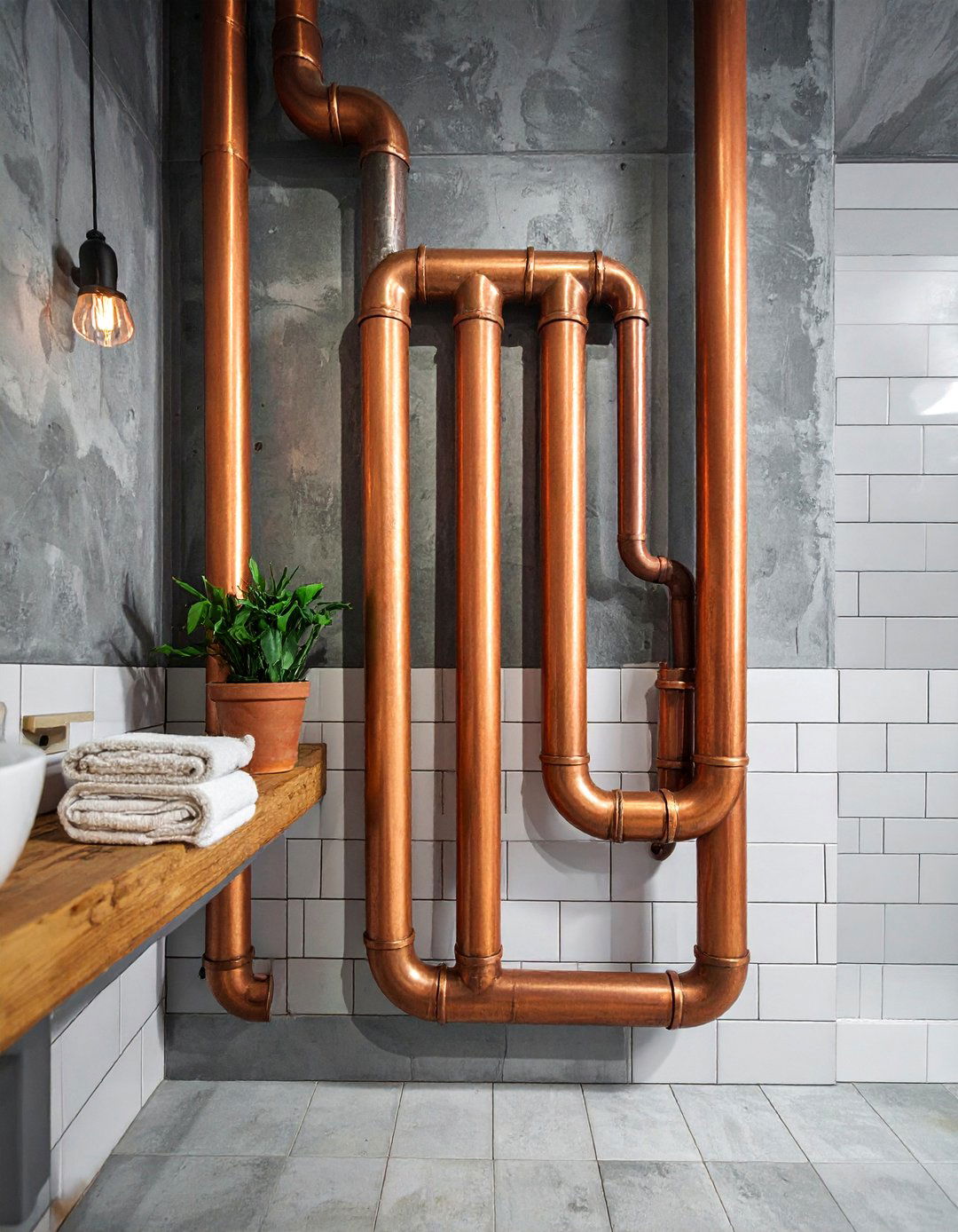 Exposed copper pipe - 30 bathroom plumbing ideas
