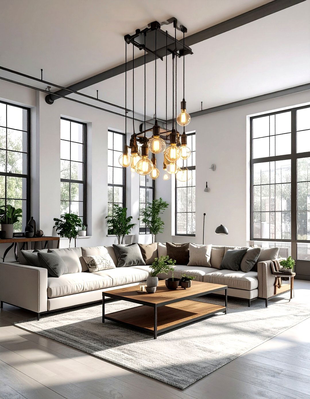 Exposed pipe lighting - 30 living room industrial furniture ideas