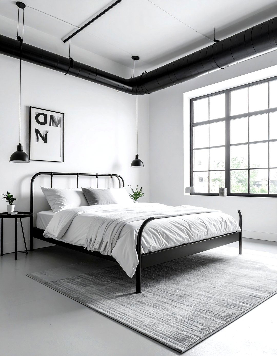 Exposed pipe white bedroom - 30 industrial white bedroom ideas