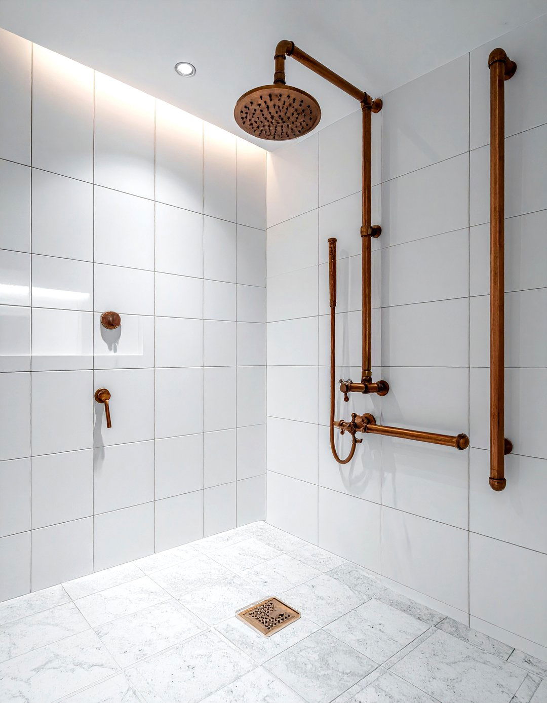 Exposed shower pipes - 30 vintage bathroom ideas