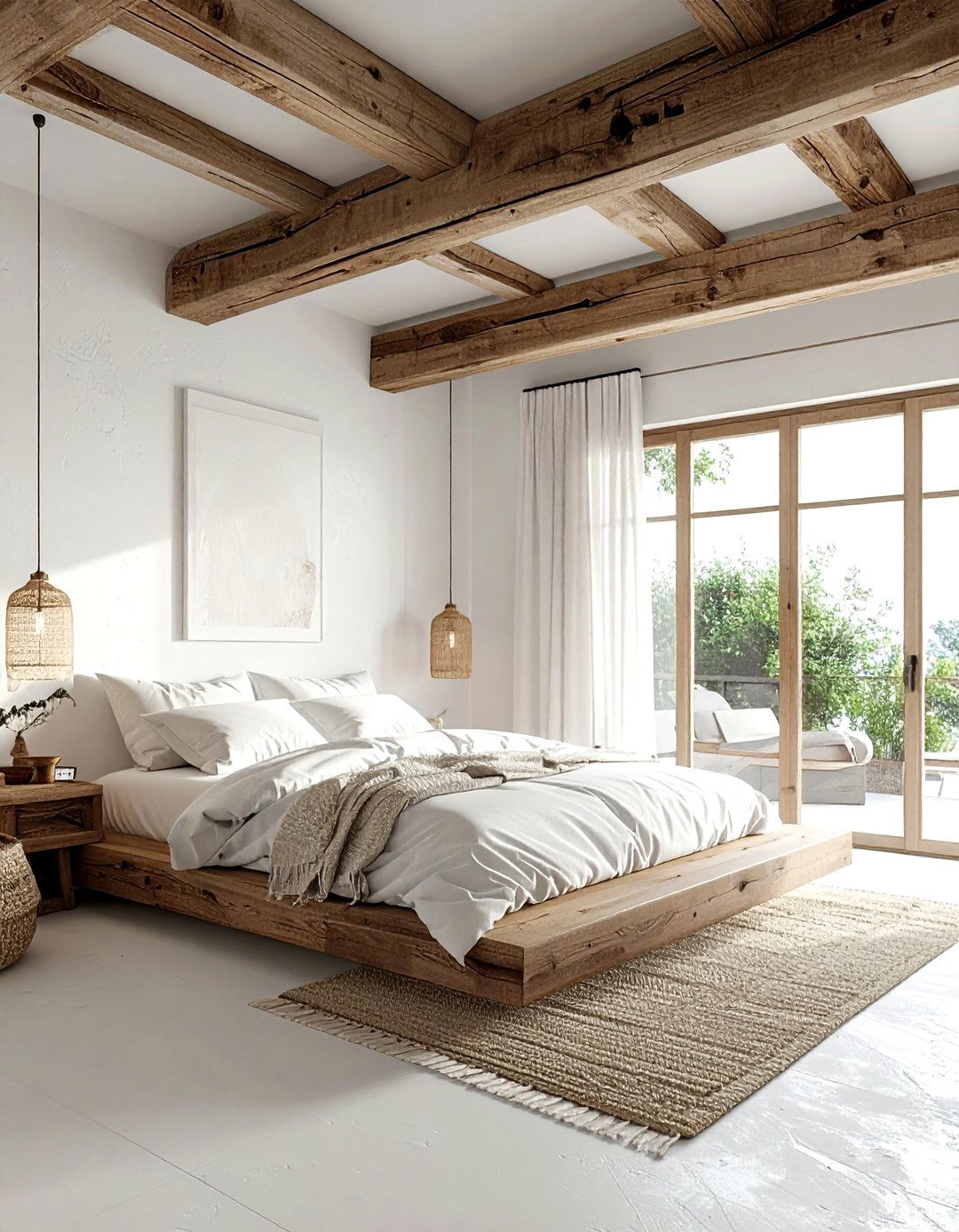 Exposed wood beams - 30 bohemian white bedroom ideas