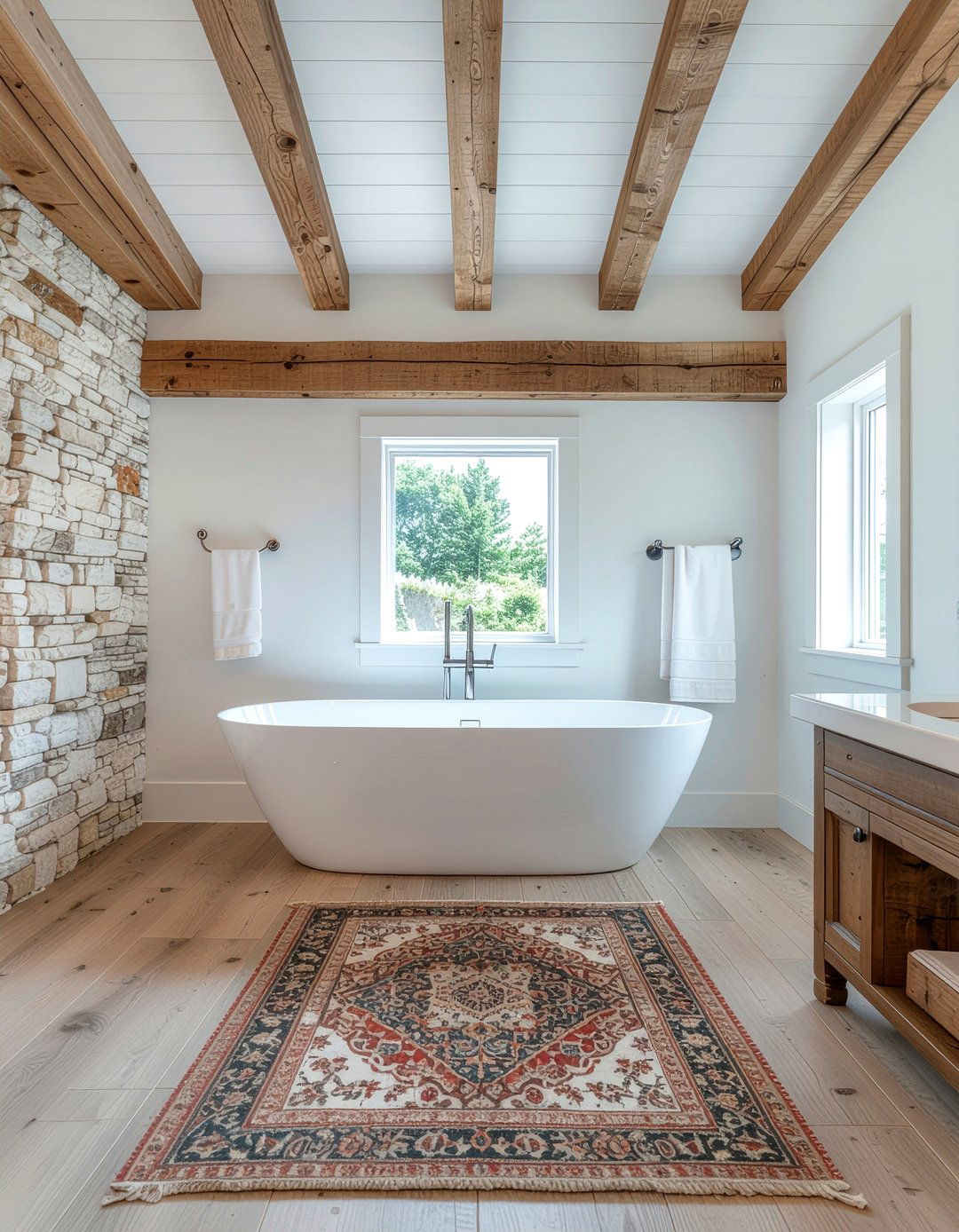 Exposed wood beams - 30 French country bathroom ideas