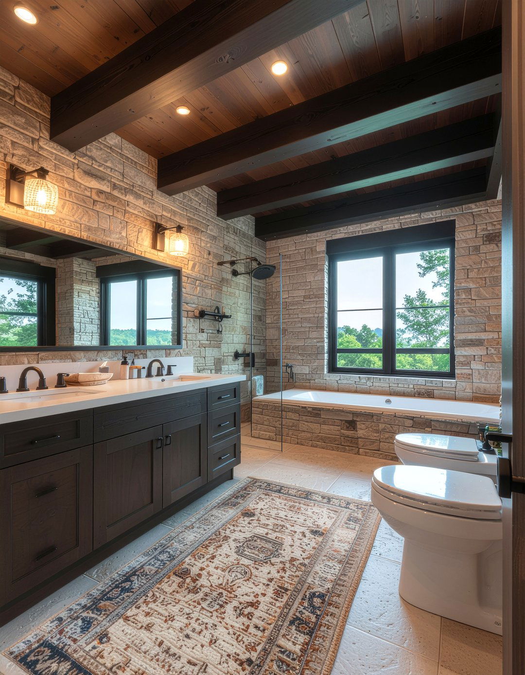 Exposed wood beams bathroom - 30 ranch bathroom ideas