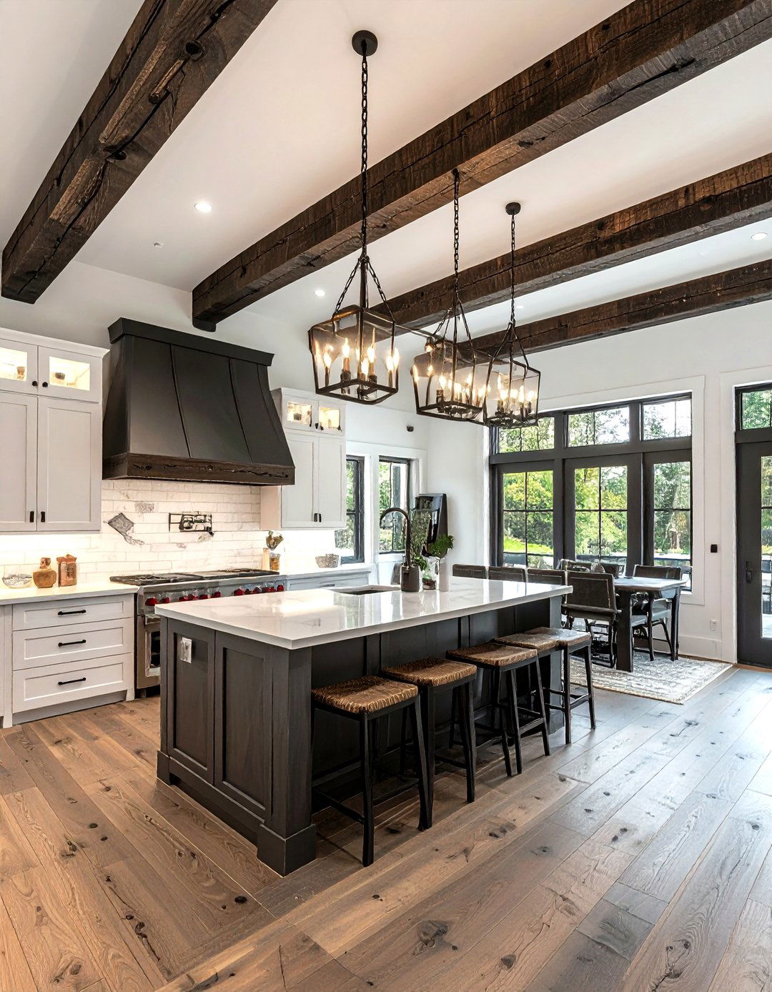 Exposed wood ceiling beams - 30 custom kitchen ideas