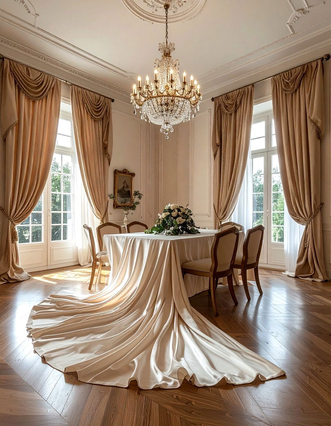 Extra long pooling drapes - 30 dining room drape ideas