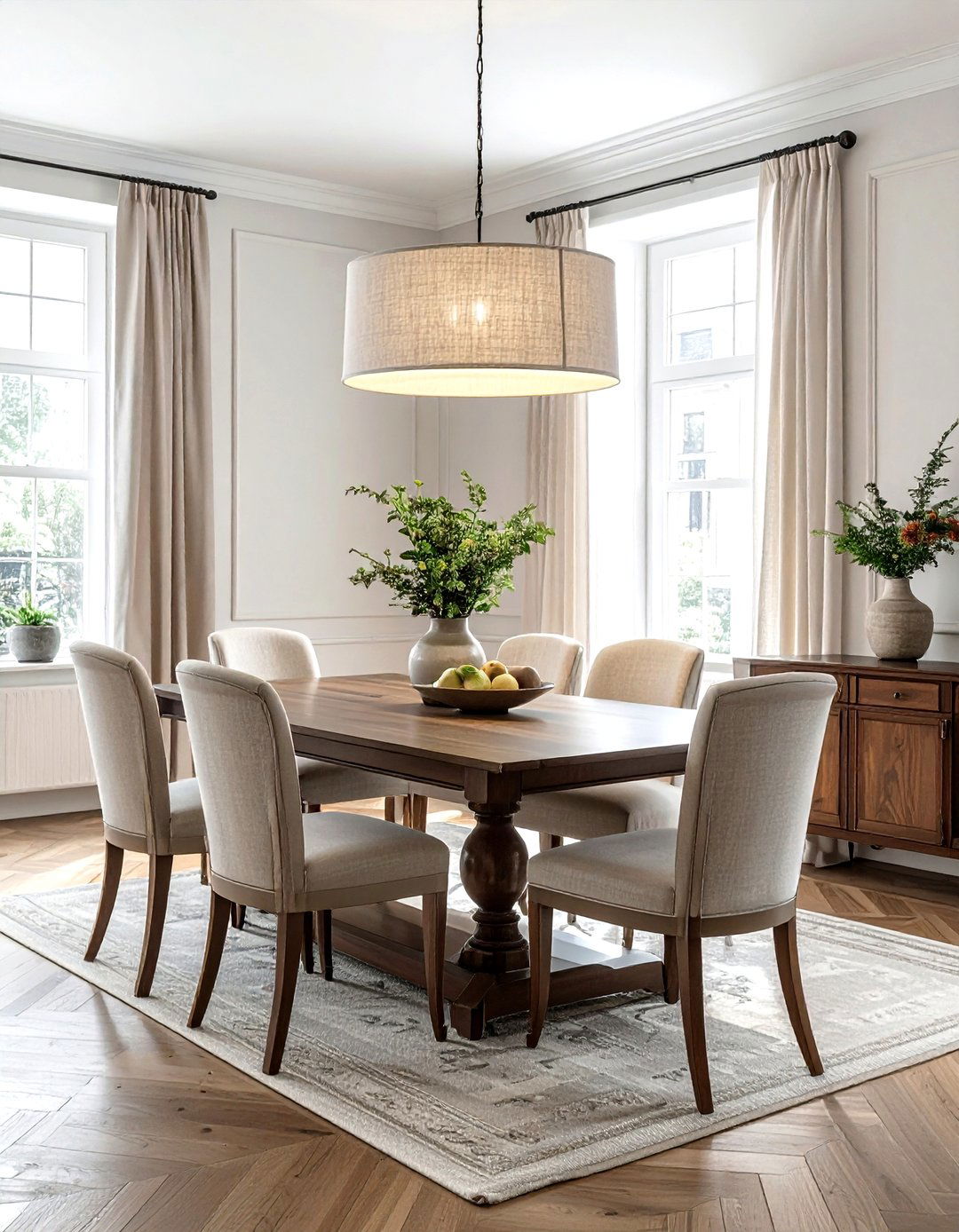 Fabric Drum Shade - 30 low hanging pendant dining room ideas