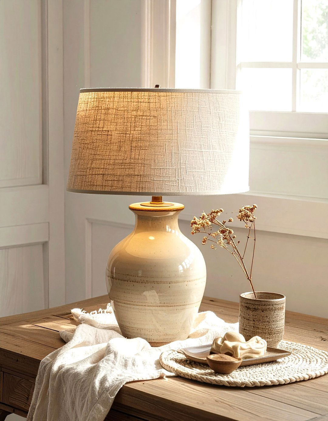 Fabric Shade Lamp - 30 bedside table decor ideas
