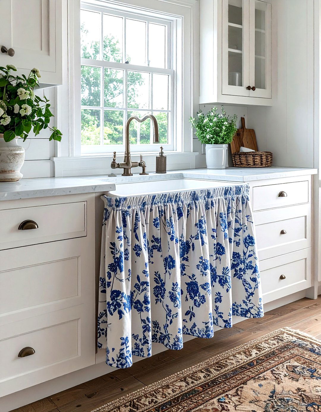 Fabric Sink Skirt - 30 American country kitchen ideas