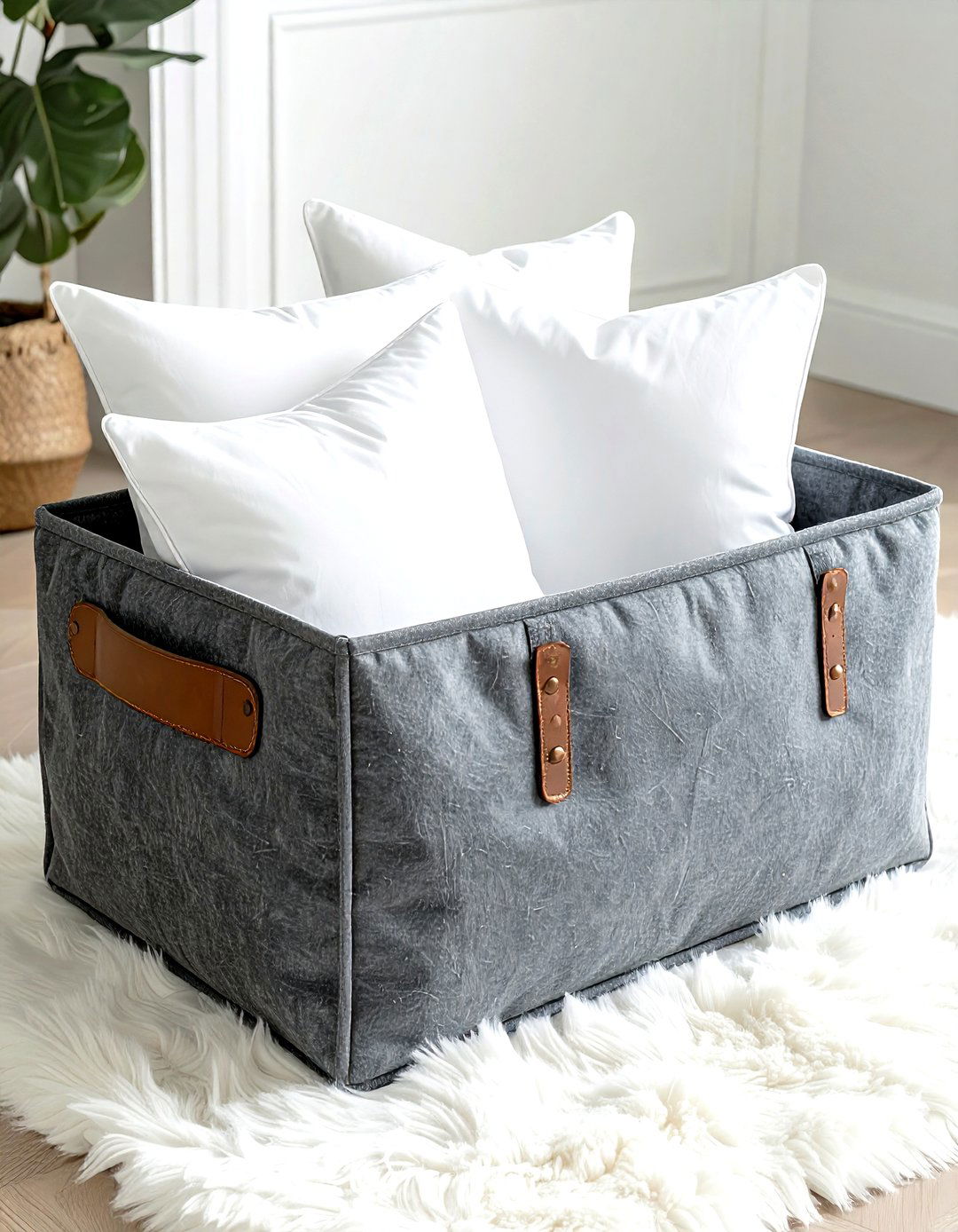 Fabric Storage Bin - 30 living room pillow storage ideas