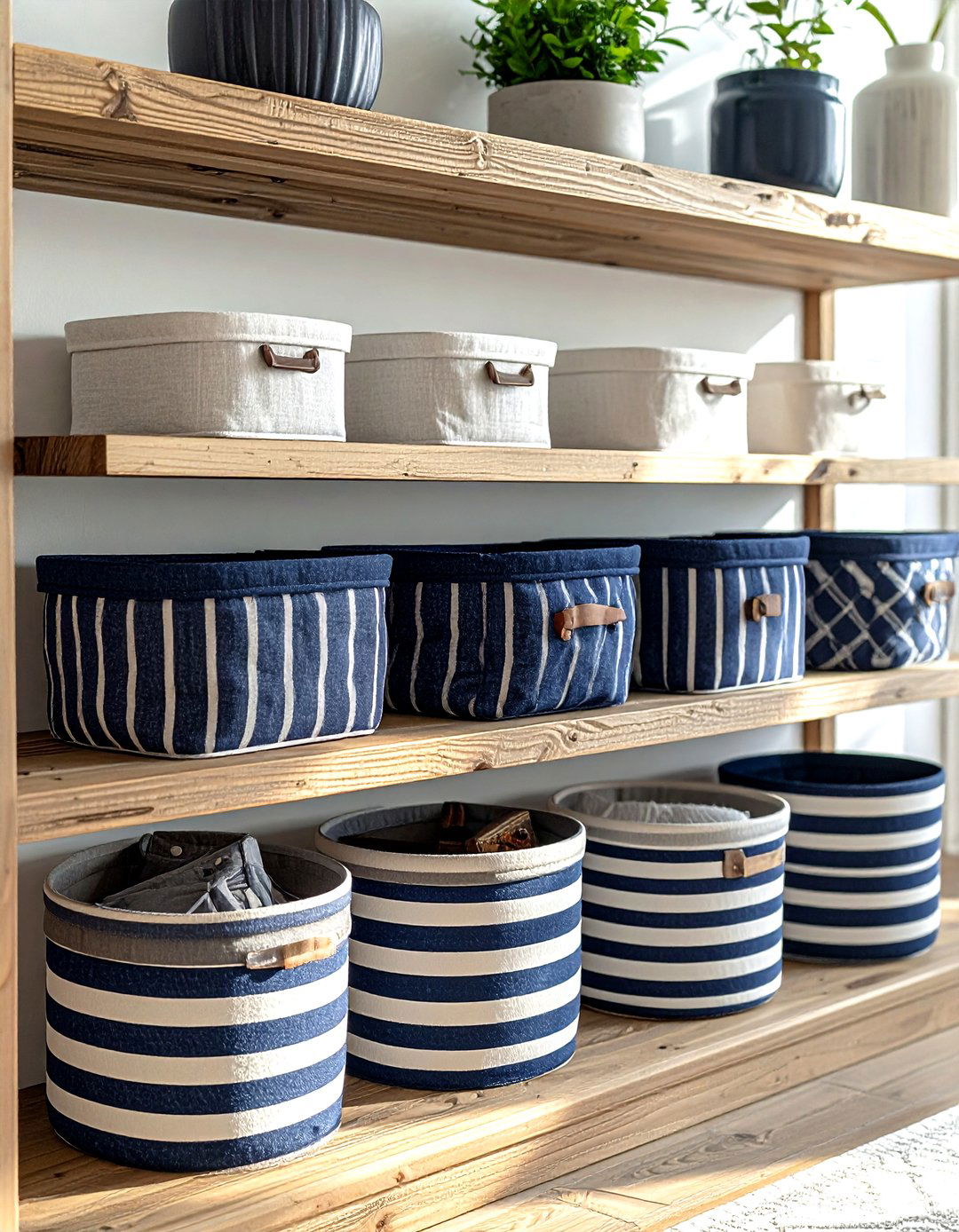 Fabric bin shelf organizer - 30 living room toy storage ideas