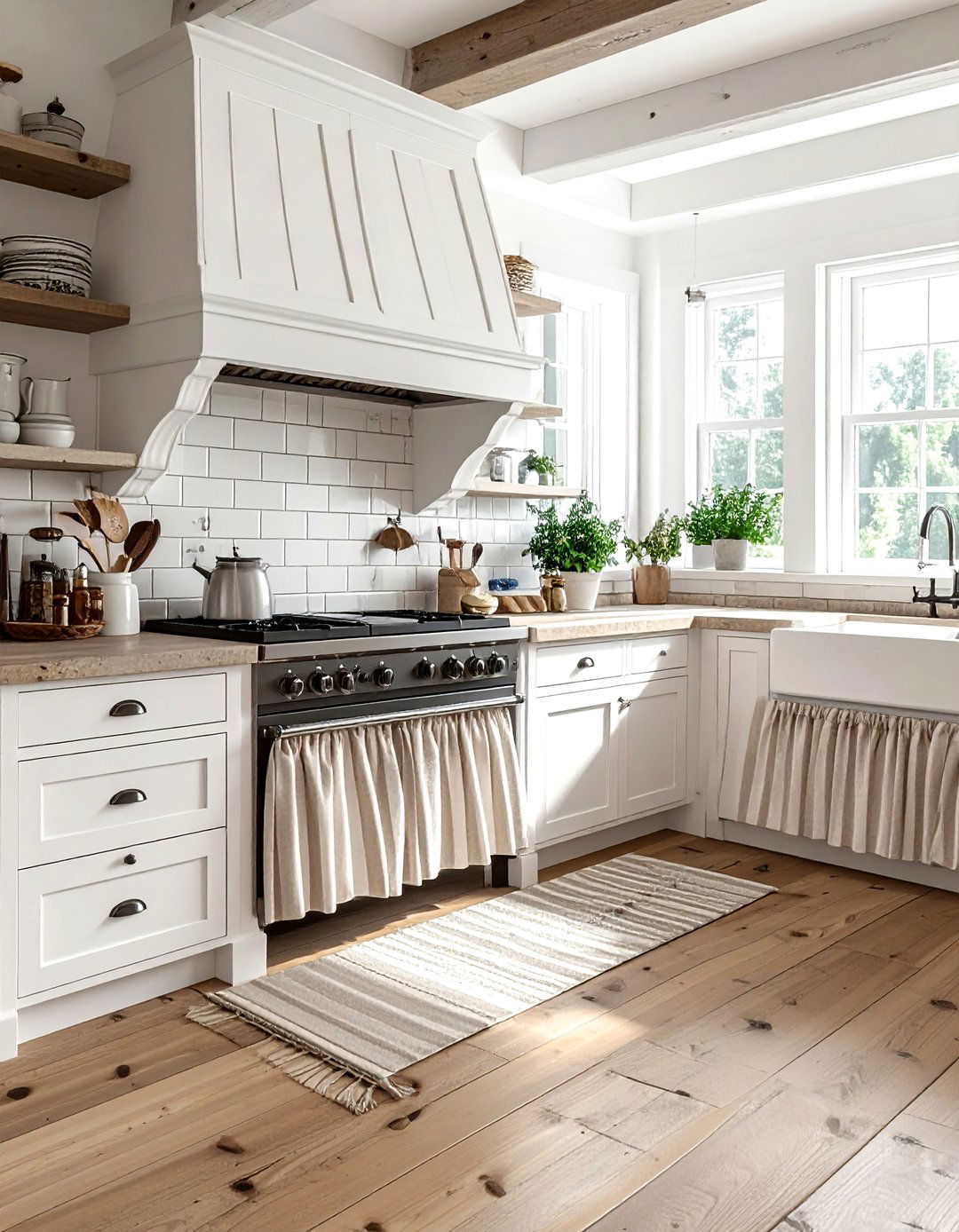 Fabric cabinet skirts - 30 cottage kitchen ideas