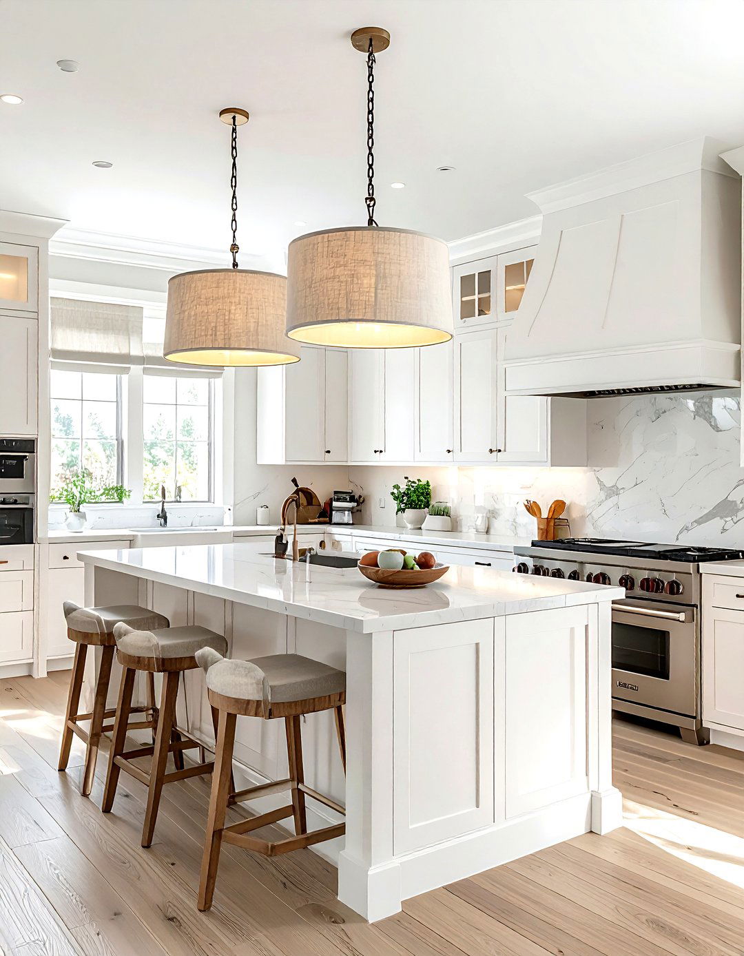 Fabric shade pendant - 30 kitchen island pendant ideas