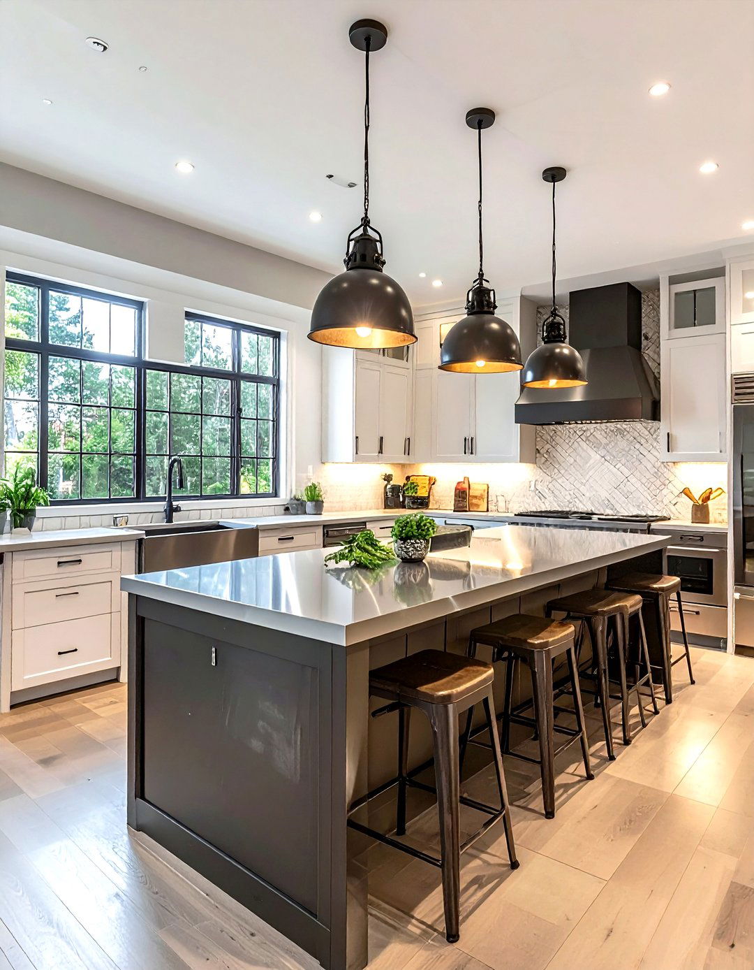 Factory Style Island Light - 30 industrial pendant kitchen ideas