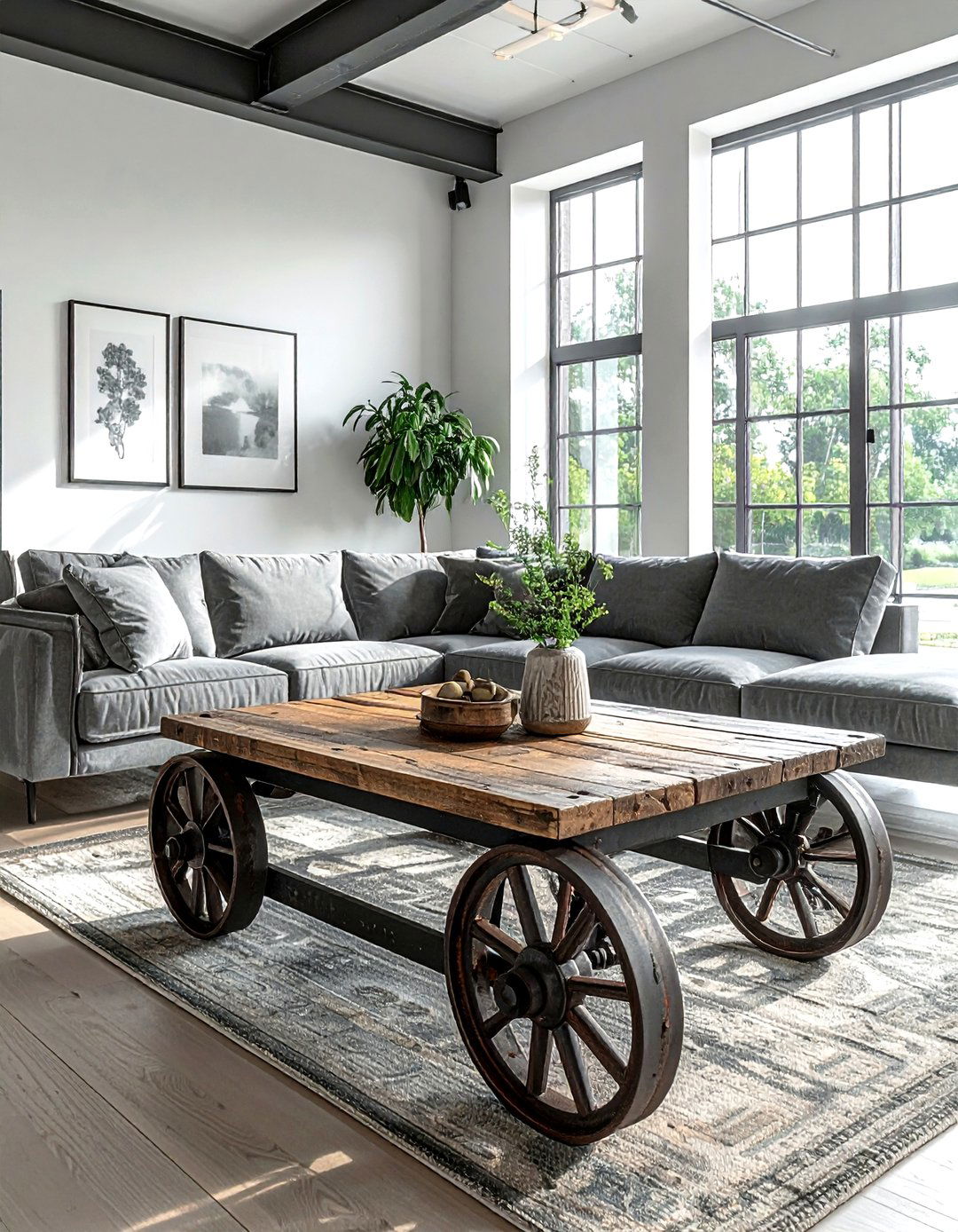 Factory cart coffee table - 30 living room reclaimed furniture ideas