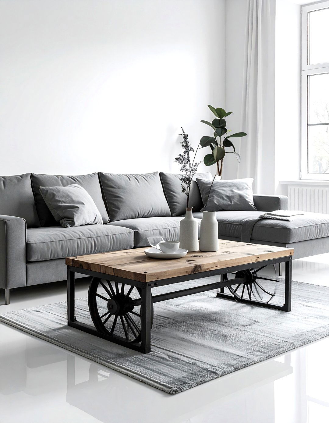 Factory cart coffee table - 30 living room industrial furniture ideas