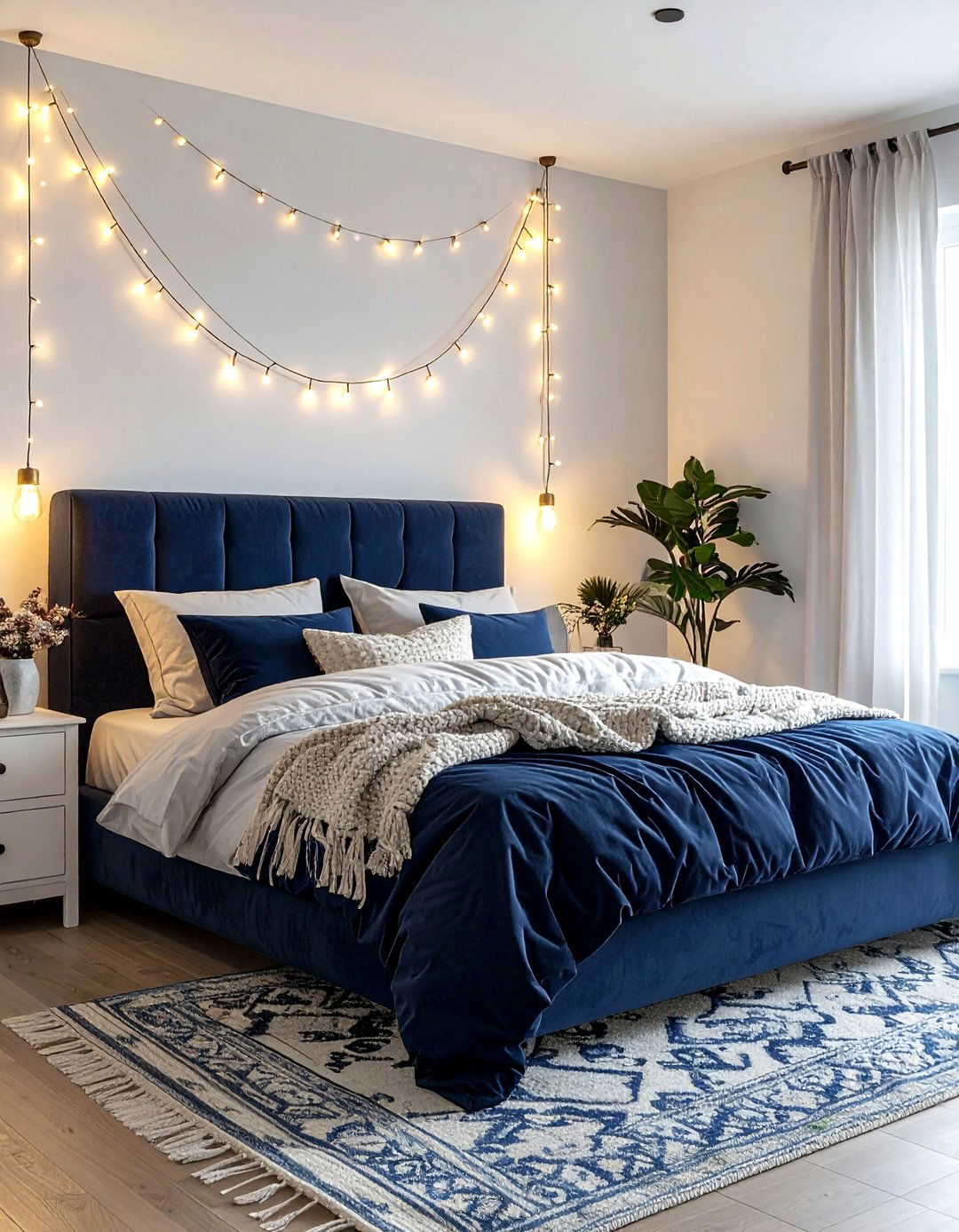 Fairy Lights Navy Bedroom - 30 bohemian navy bedroom ideas