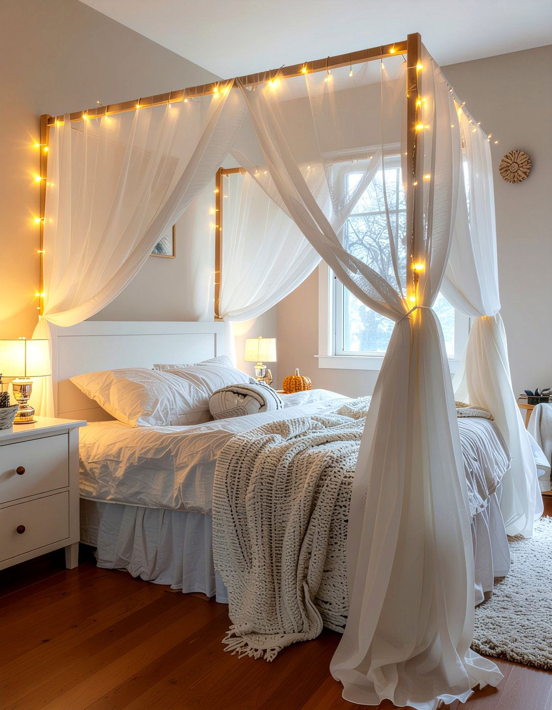 Fairy light canopy - 30 DIY bedroom decor ideas